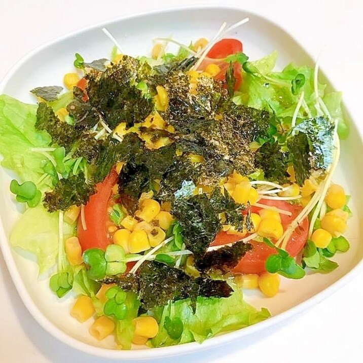 トマトとレタスとコーンの♪海苔チョレギサラダ